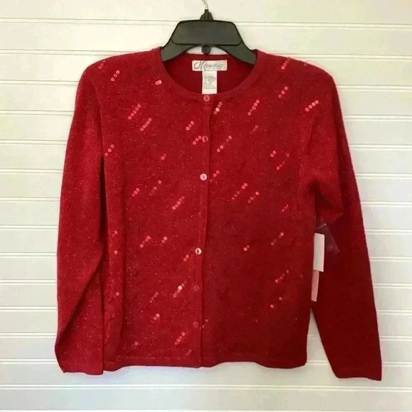 Dressbarn NWT Red Cardigan Woman's Size PM Red Sequins Metallic - Picture 11 of 12